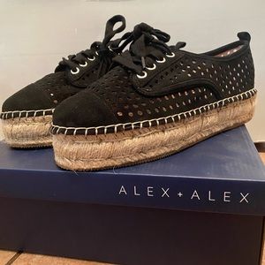 Alex + Alex black laser cut suede platform espadrille.  New in box. Size 8.5